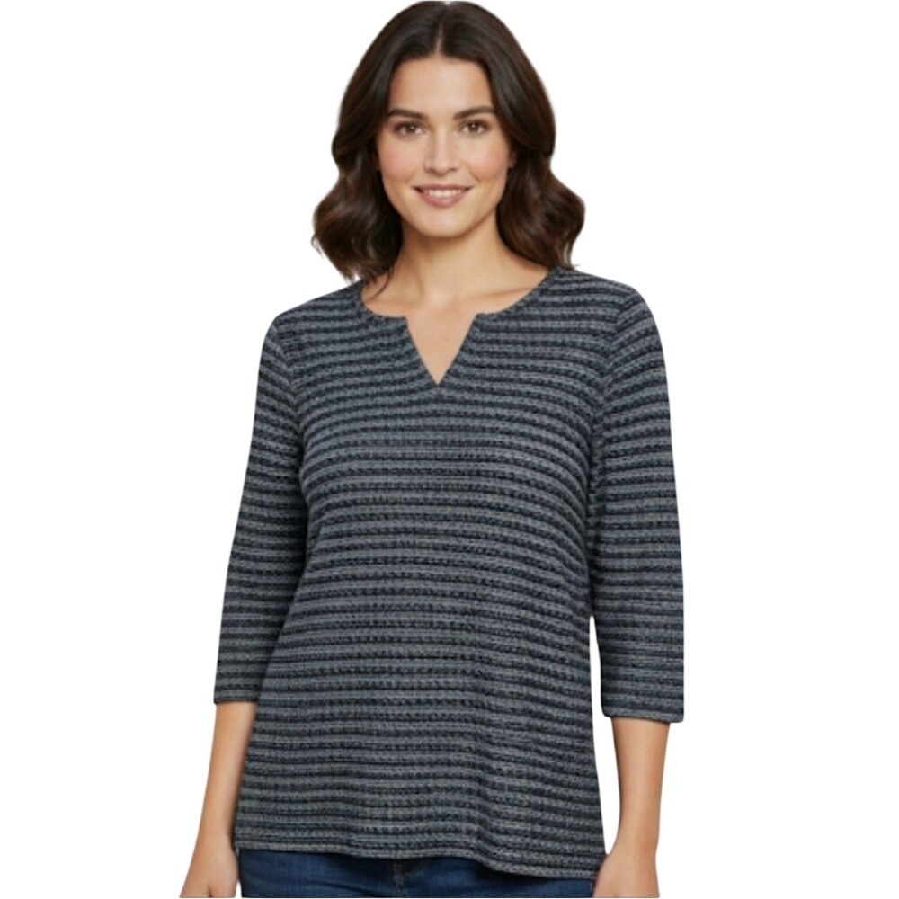 Talbots Womens Textured Tunic Top Cotton Cottagecore Coastal Fisherman Blue L